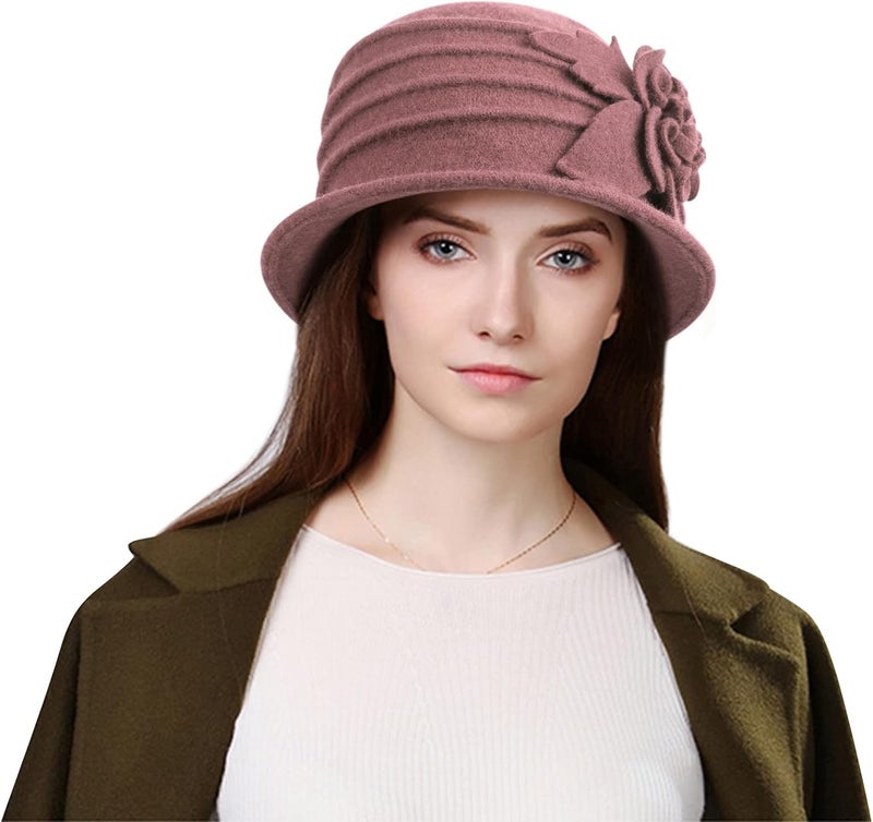 Sumolux Women Beret Hat French Vintage Floral Wool Dress Cloche Classic Winter Hat 1920s - Image 2